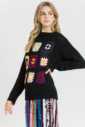ENGLISH FACTORY - Boho Crochet Patchwork Knit Sweater - TOPS available at Objectrare