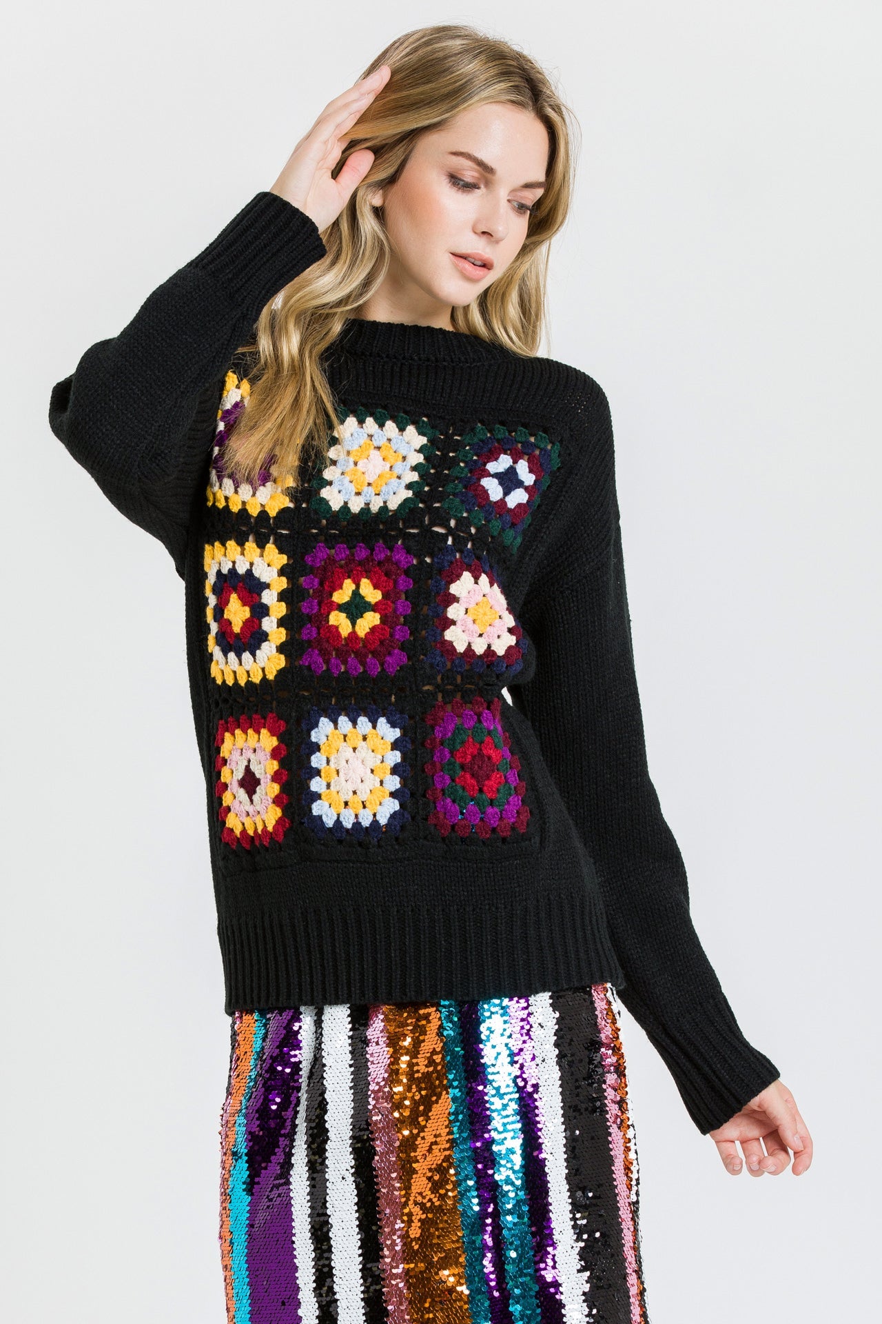 ENGLISH FACTORY - Boho Crochet Patchwork Knit Sweater - TOPS available at Objectrare