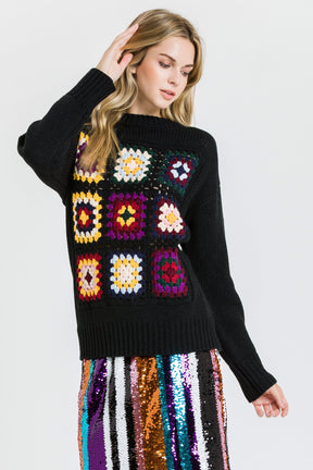ENGLISH FACTORY - Boho Crochet Patchwork Knit Sweater - TOPS available at Objectrare