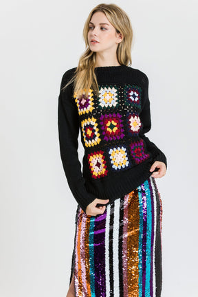 ENGLISH FACTORY - Boho Crochet Patchwork Knit Sweater - TOPS available at Objectrare