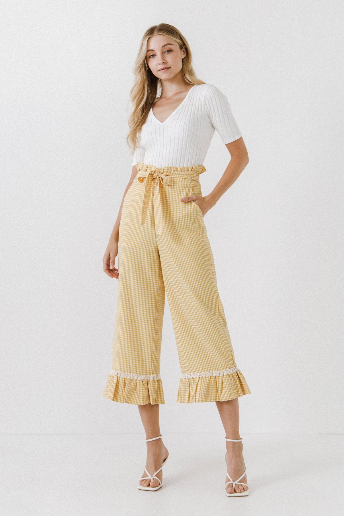 ENGLISH FACTORY - Gingham Culotte With Tie - PANTS available at Objectrare
