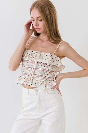 ENGLISH FACTORY - Polka Dot Smocked Top - TOPS available at Objectrare