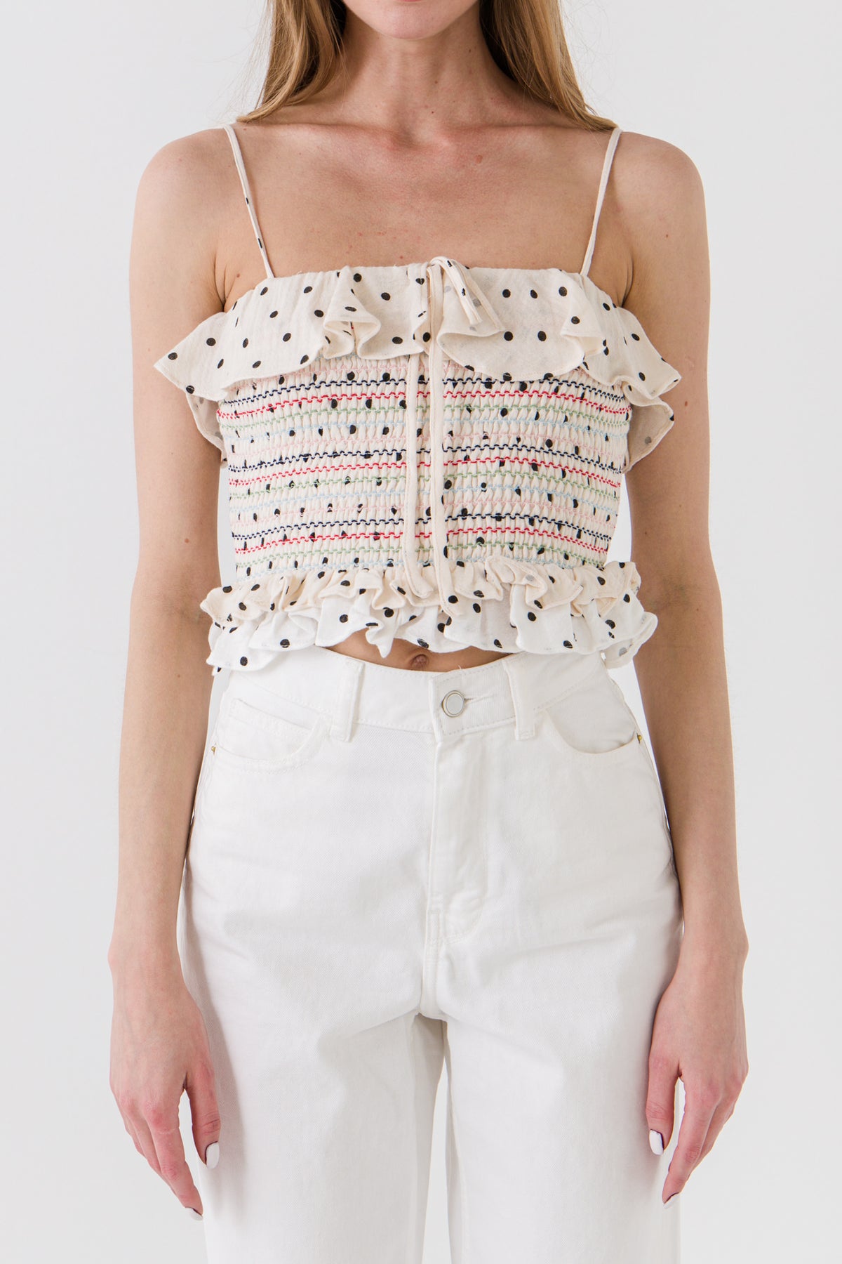 ENGLISH FACTORY - Polka Dot Smocked Top - TOPS available at Objectrare
