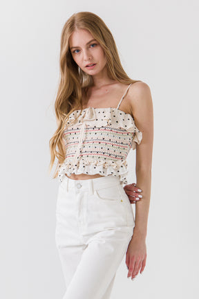 ENGLISH FACTORY - Polka Dot Smocked Top - TOPS available at Objectrare