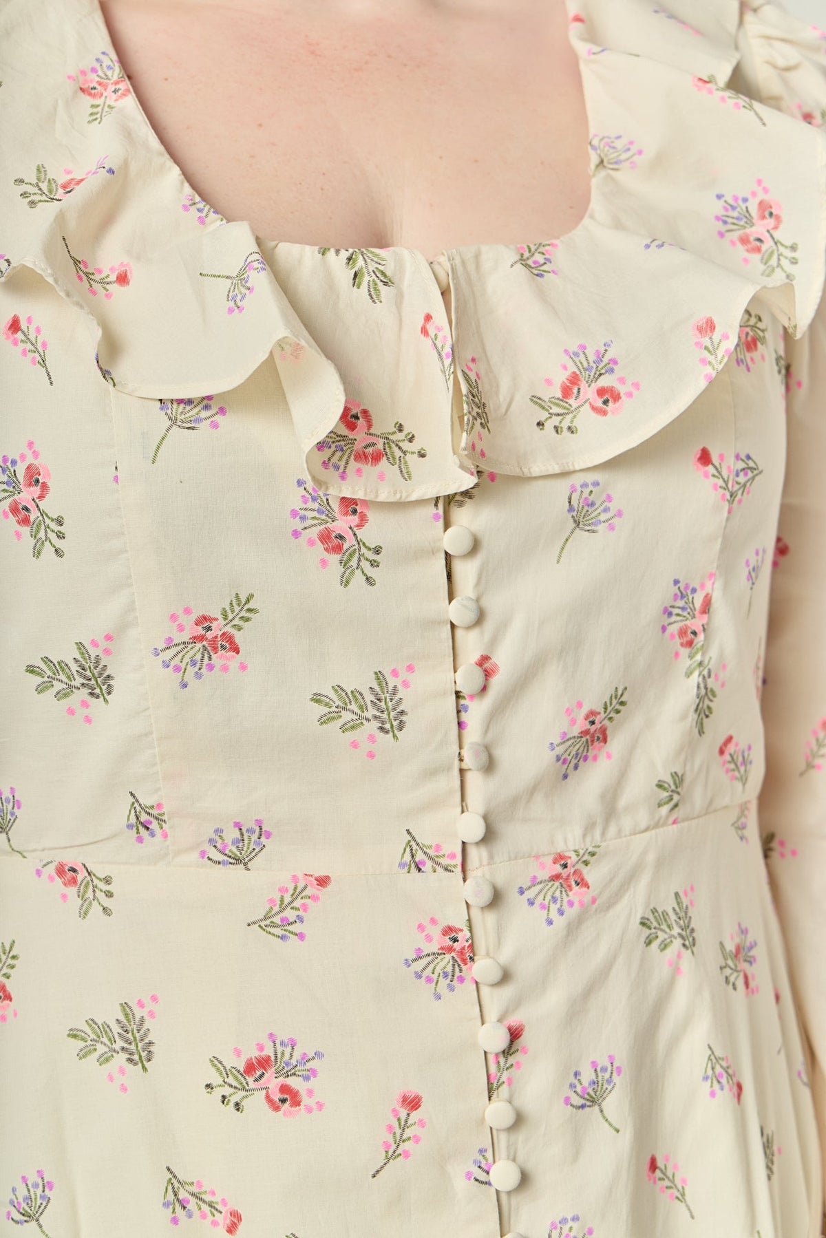 ENGLISH FACTORY - Plus Size Floral Ruffled Neck Mini Dress - DRESSES available at Objectrare