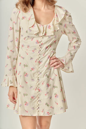 ENGLISH FACTORY - Floral Ruffled Neck Mini Dress - DRESSES available at Objectrare