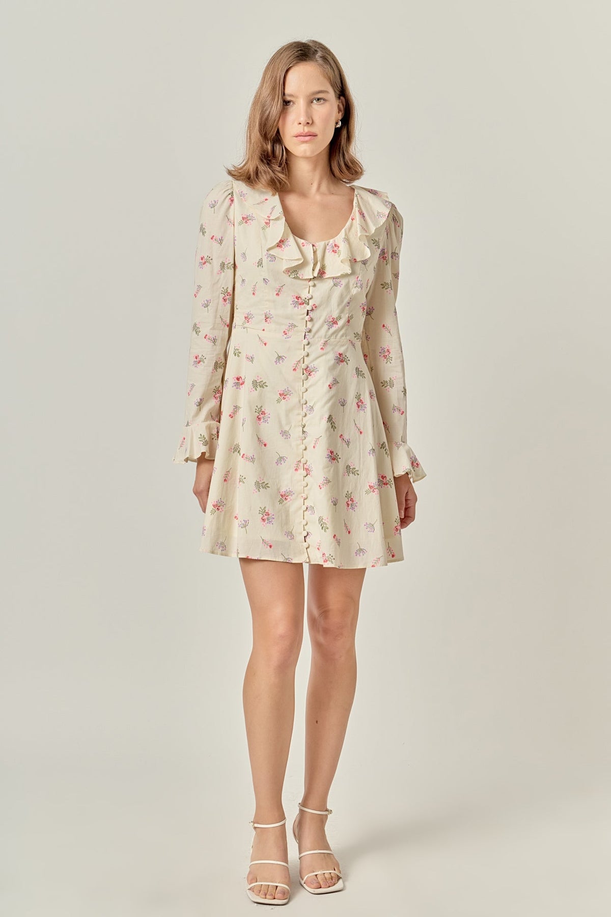 ENGLISH FACTORY - Floral Ruffled Neck Mini Dress - DRESSES available at Objectrare