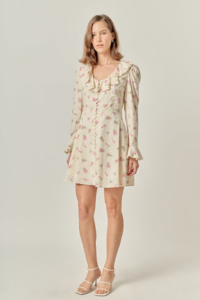 ENGLISH FACTORY - Floral Ruffled Neck Mini Dress - DRESSES available at Objectrare