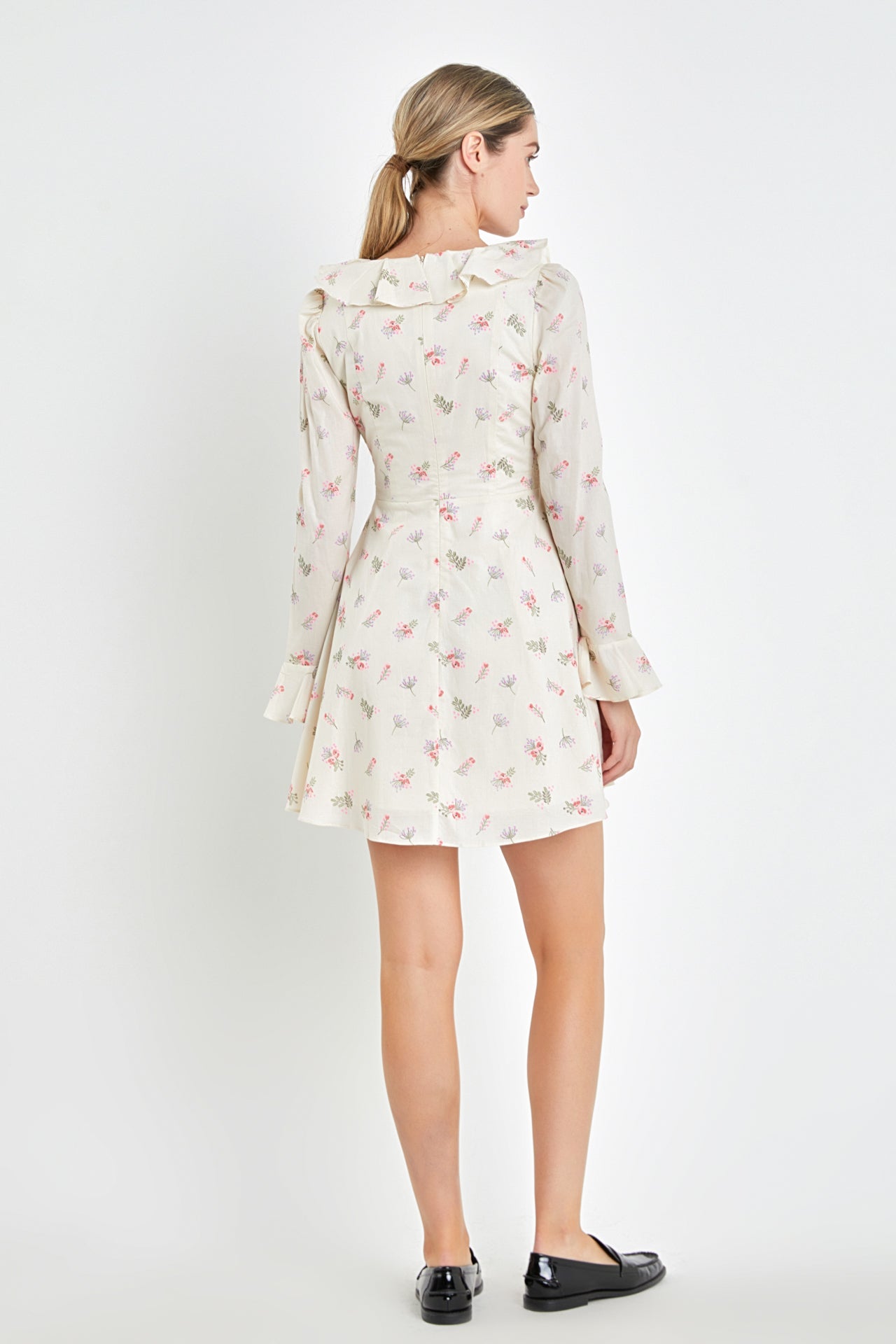 ENGLISH FACTORY - Floral Ruffled Neck Mini Dress - DRESSES available at Objectrare