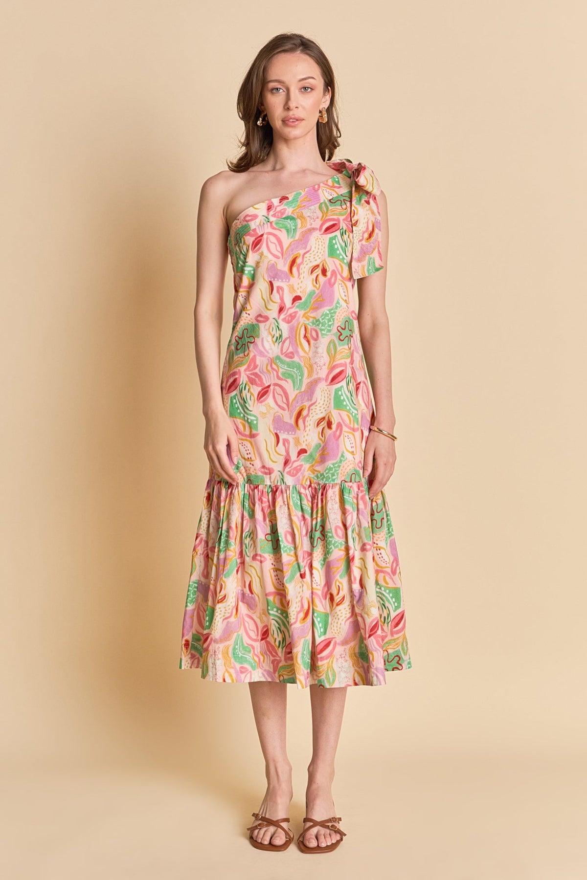 ENGLISH FACTORY - Printed One-Shoulder Flounce Midi Dress - DRESSES available at Objectrare