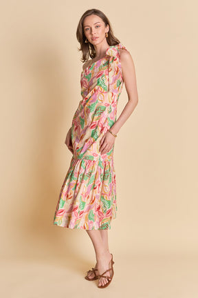 ENGLISH FACTORY - Printed One-Shoulder Flounce Midi Dress - DRESSES available at Objectrare