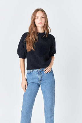 ENGLISH FACTORY - Round-neck Short Sleeve Knit Sweater - SWEATERS & KNITS available at Objectrare