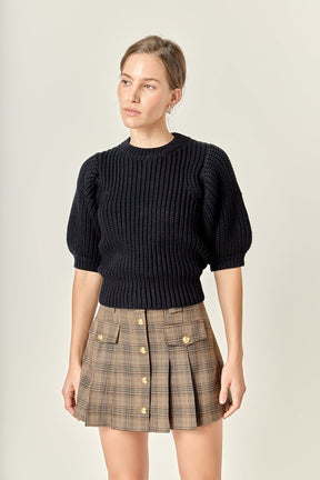 ENGLISH FACTORY - Round-neck Short Sleeve Knit Sweater - SWEATERS & KNITS available at Objectrare