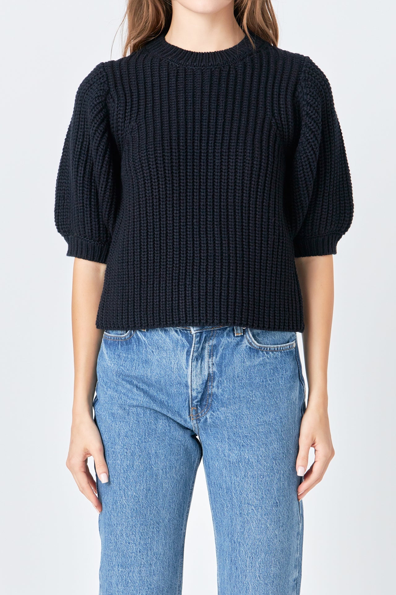 ENGLISH FACTORY - Round-neck Short Sleeve Knit Sweater - SWEATERS & KNITS available at Objectrare