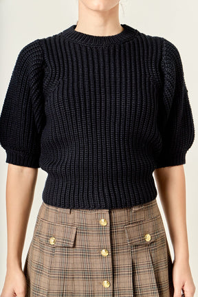 ENGLISH FACTORY - Round-neck Short Sleeve Knit Sweater - SWEATERS & KNITS available at Objectrare