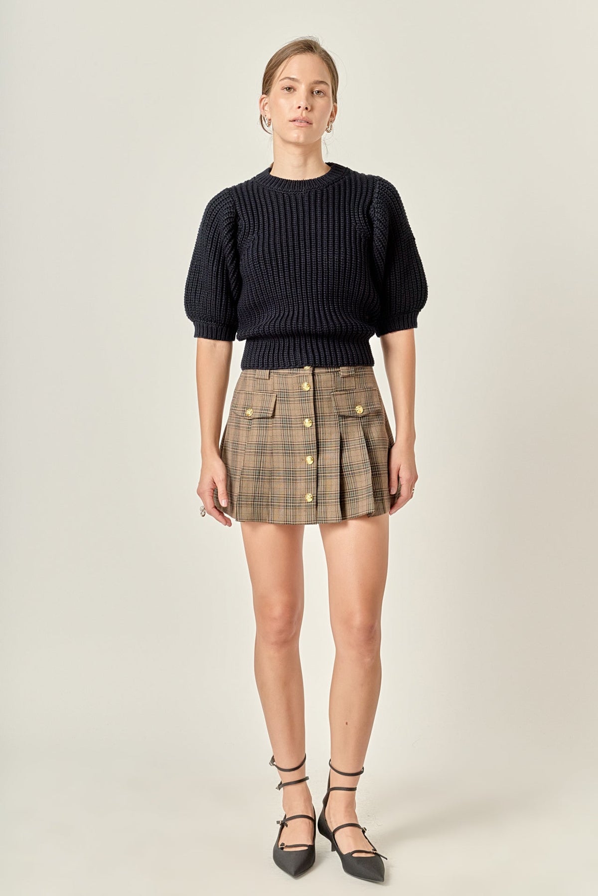 ENGLISH FACTORY - Round-neck Short Sleeve Knit Sweater - SWEATERS & KNITS available at Objectrare
