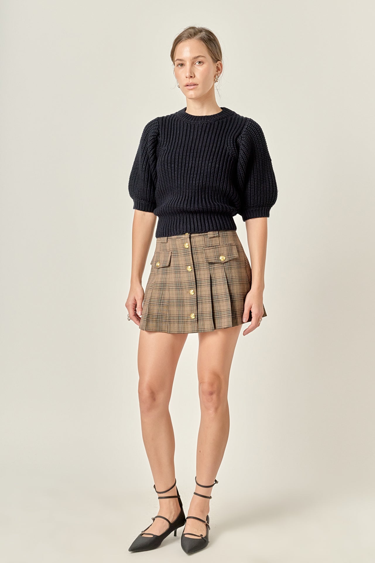ENGLISH FACTORY - Round-neck Short Sleeve Knit Sweater - SWEATERS & KNITS available at Objectrare