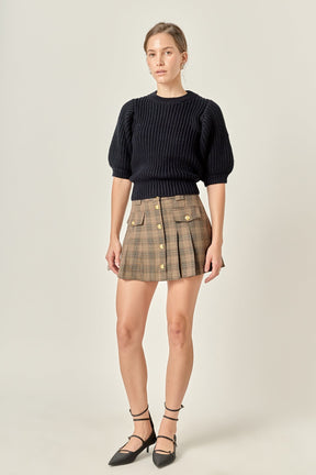 ENGLISH FACTORY - Round-neck Short Sleeve Knit Sweater - SWEATERS & KNITS available at Objectrare