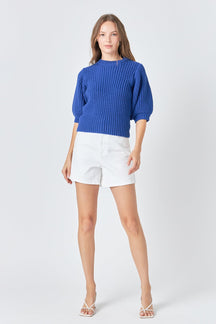 ENGLISH FACTORY - Round-neck Short Sleeve Knit Sweater - SWEATERS & KNITS available at Objectrare