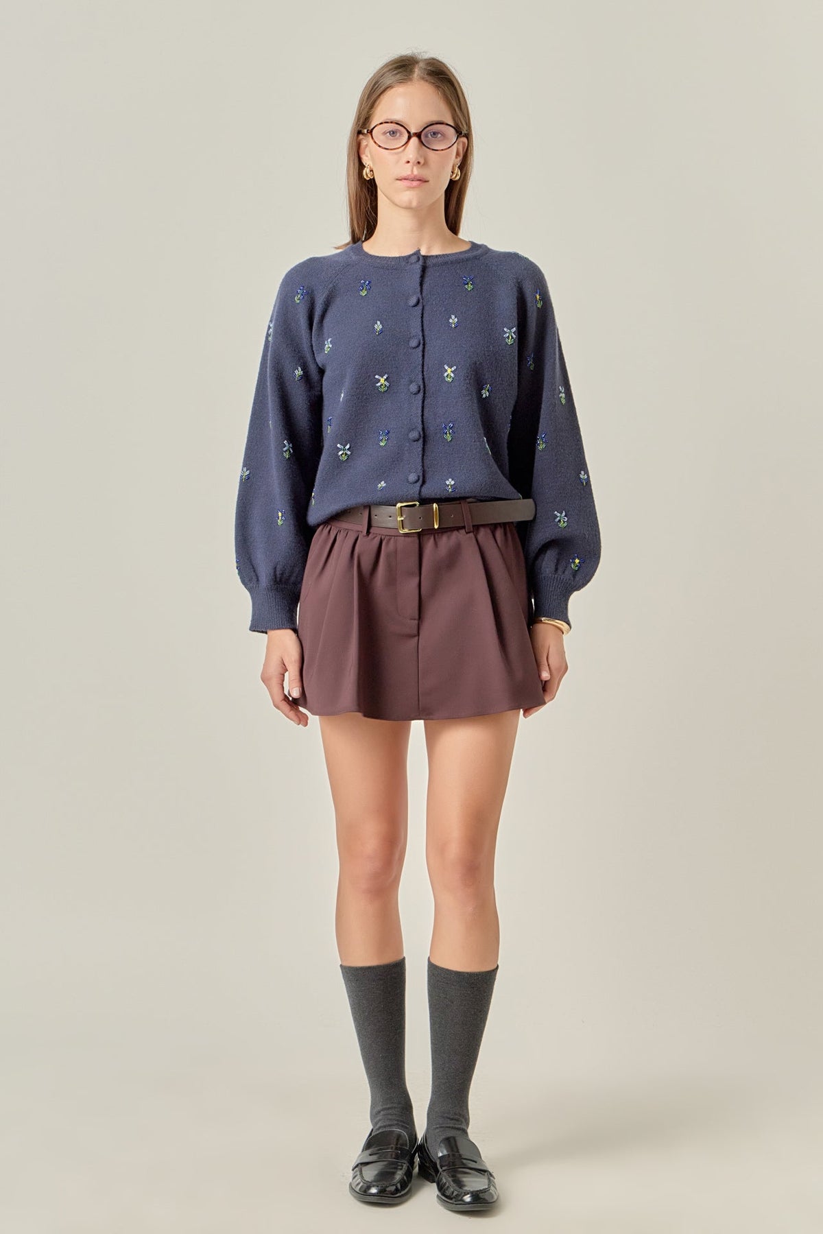 Beads Floral Round Neck Cardigan