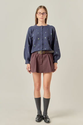 Beads Floral Round Neck Cardigan