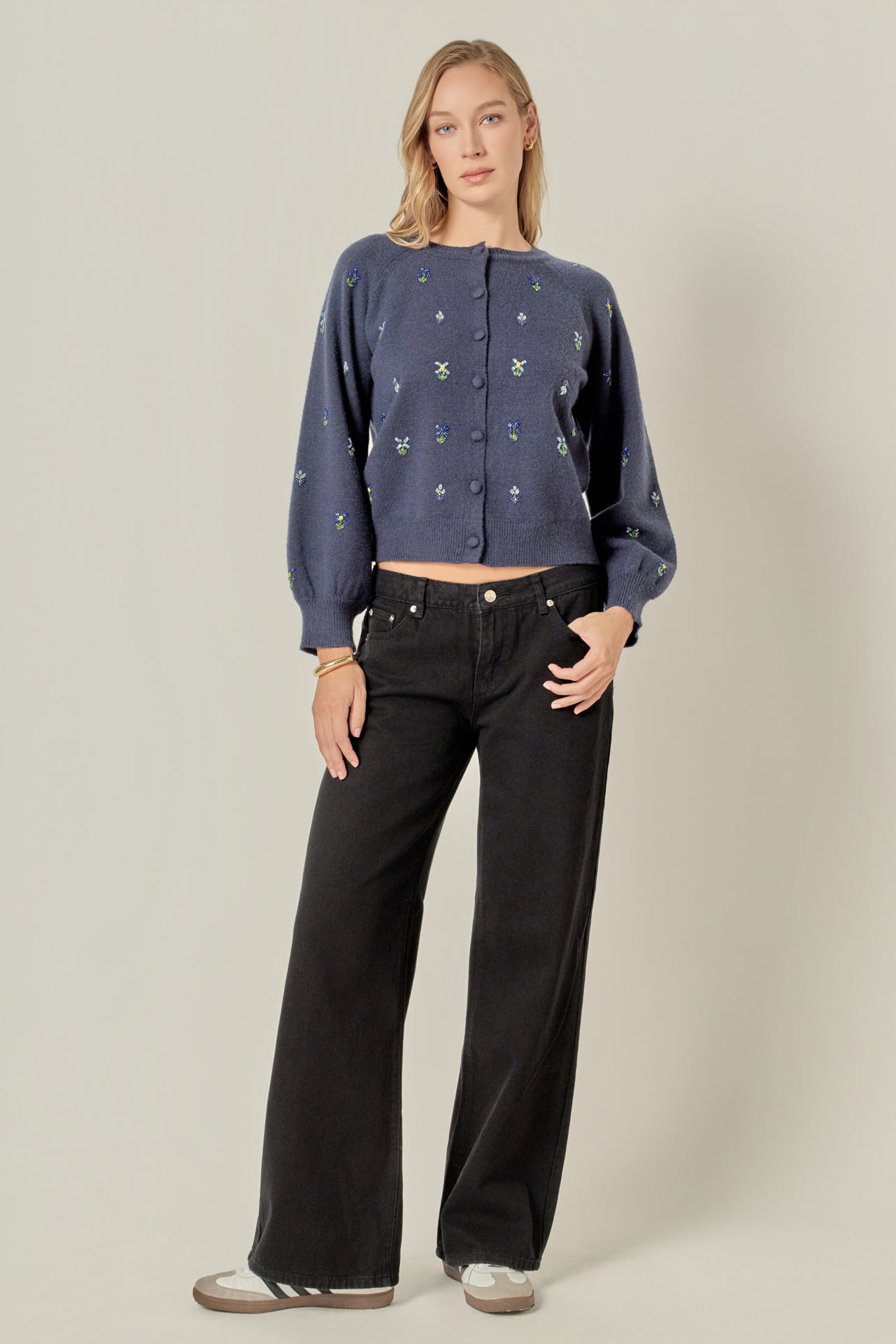 ENGLISH FACTORY - Beads Floral Round Neck Cardigan - SWEATERS & KNITS available at Objectrare
