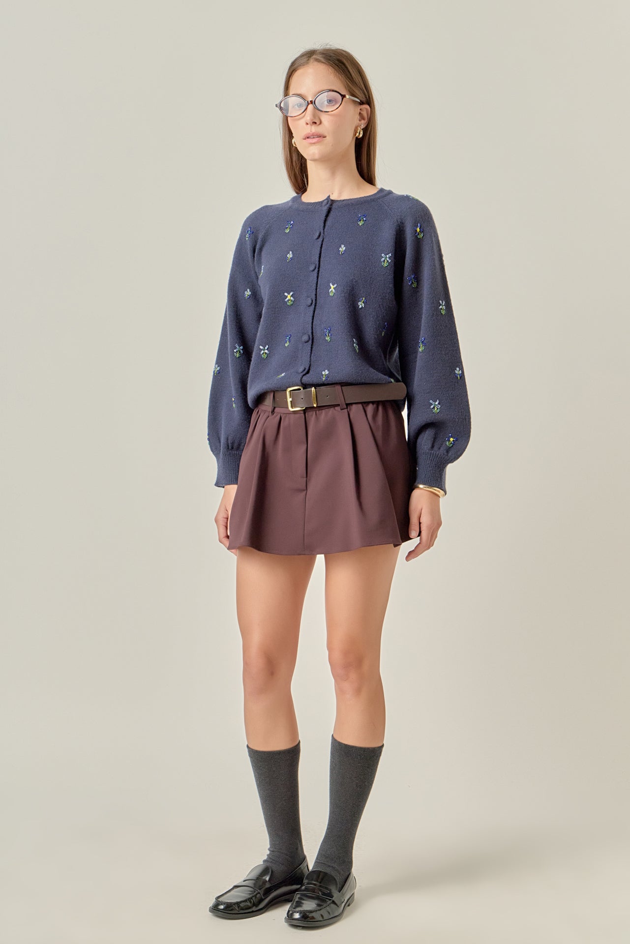 Beads Floral Round Neck Cardigan