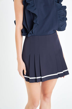 ENGLISH FACTORY - English Factory - Pleated Contrast Mid Rise Skorts - SKORTS available at Objectrare