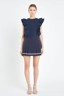 ENGLISH FACTORY - English Factory - Pleated Contrast Mid Rise Skorts - SKORTS available at Objectrare