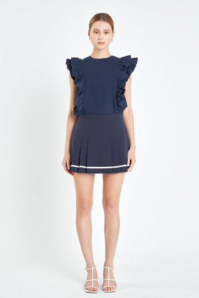 ENGLISH FACTORY - English Factory - Pleated Contrast Mid Rise Skorts - SKORTS available at Objectrare