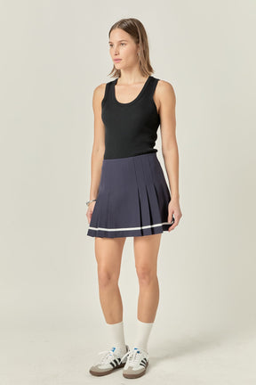 Pleated Contrast Mid Rise Skorts