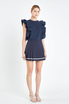 ENGLISH FACTORY - English Factory - Pleated Contrast Mid Rise Skorts - SKORTS available at Objectrare