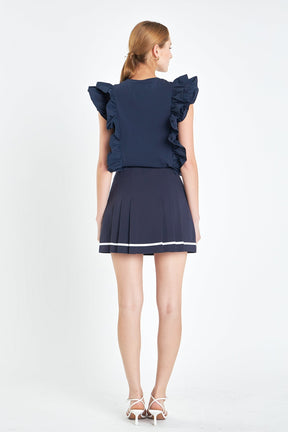 ENGLISH FACTORY - English Factory - Pleated Contrast Mid Rise Skorts - SKORTS available at Objectrare