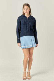 Pleated Contrast Mid Rise Skorts