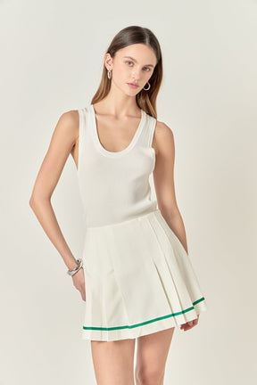 Pleated Contrast Mid Rise Skorts