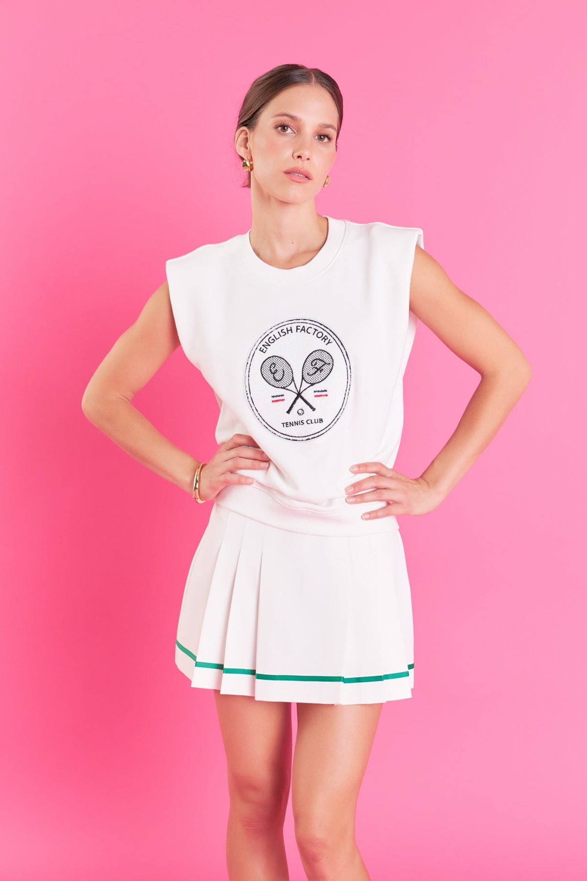 Pleated Contrast Mid Rise Skorts