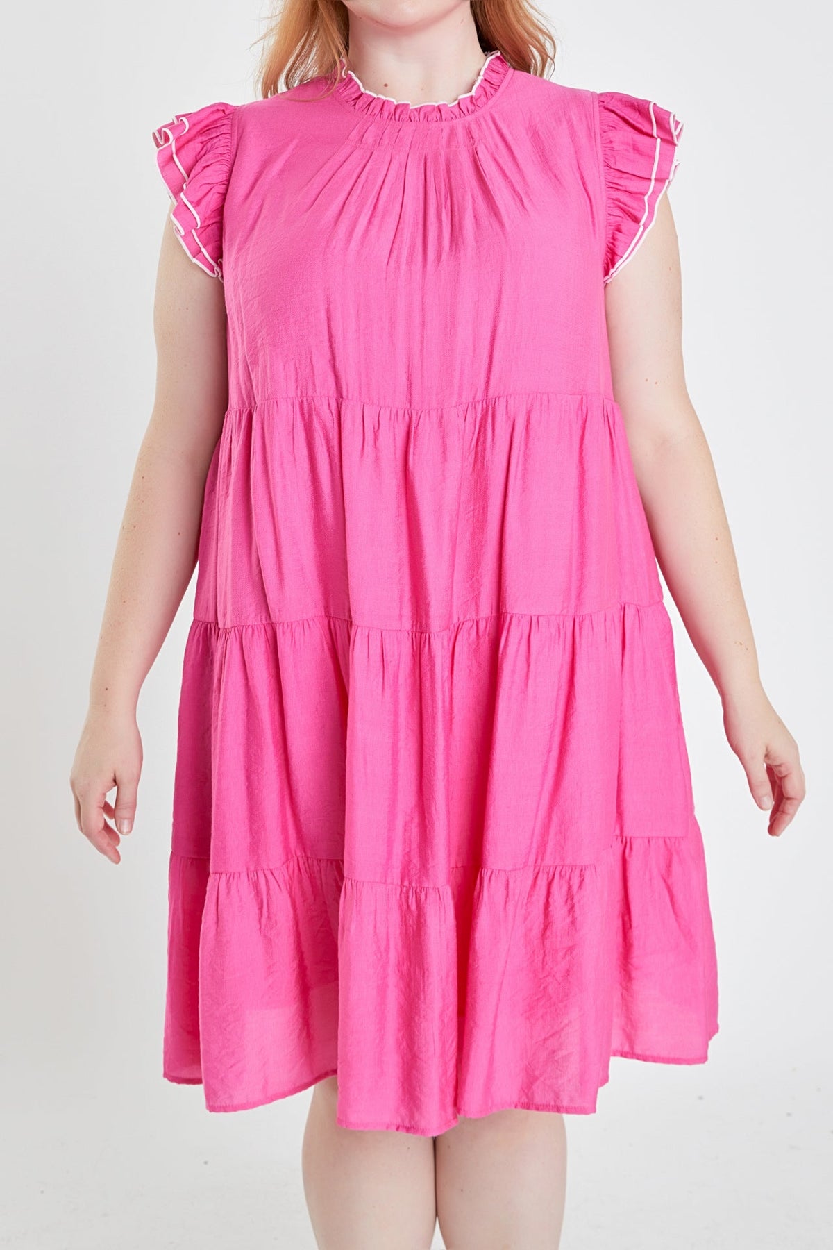 ENGLISH FACTORY - English Factory - Plus Size Contrast Merrow Babydoll Dress - DRESSES available at Objectrare