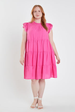 ENGLISH FACTORY - English Factory - Plus Size Contrast Merrow Babydoll Dress - DRESSES available at Objectrare