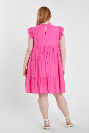ENGLISH FACTORY - Plus Size Contrast Merrow Babydoll Dress - DRESSES available at Objectrare
