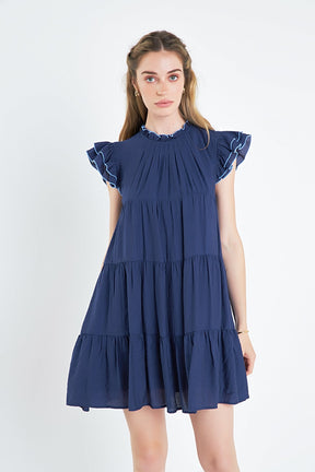 ENGLISH FACTORY - Contrast Merrow Babydoll Dress - DRESSES available at Objectrare