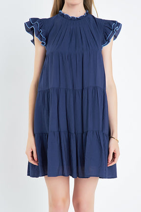 ENGLISH FACTORY - Contrast Merrow Babydoll Dress - DRESSES available at Objectrare