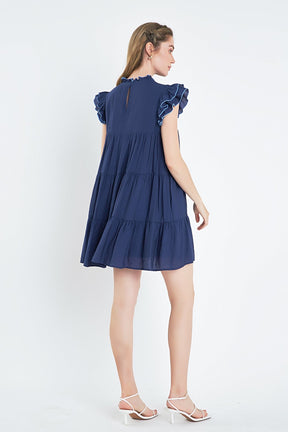 ENGLISH FACTORY - Contrast Merrow Babydoll Dress - DRESSES available at Objectrare