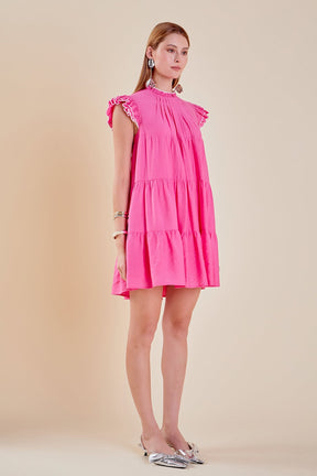 ENGLISH FACTORY - Contrast Merrow Babydoll Dress - DRESSES available at Objectrare