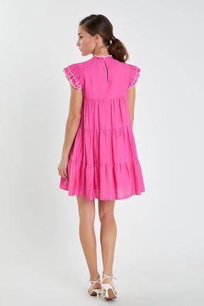 ENGLISH FACTORY - Contrast Merrow Babydoll Dress - DRESSES available at Objectrare