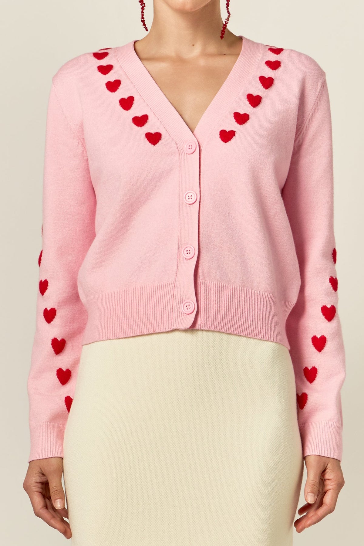 ENGLISH FACTORY - Heart Accent Knit Cardigan - SWEATERS & KNITS available at Objectrare