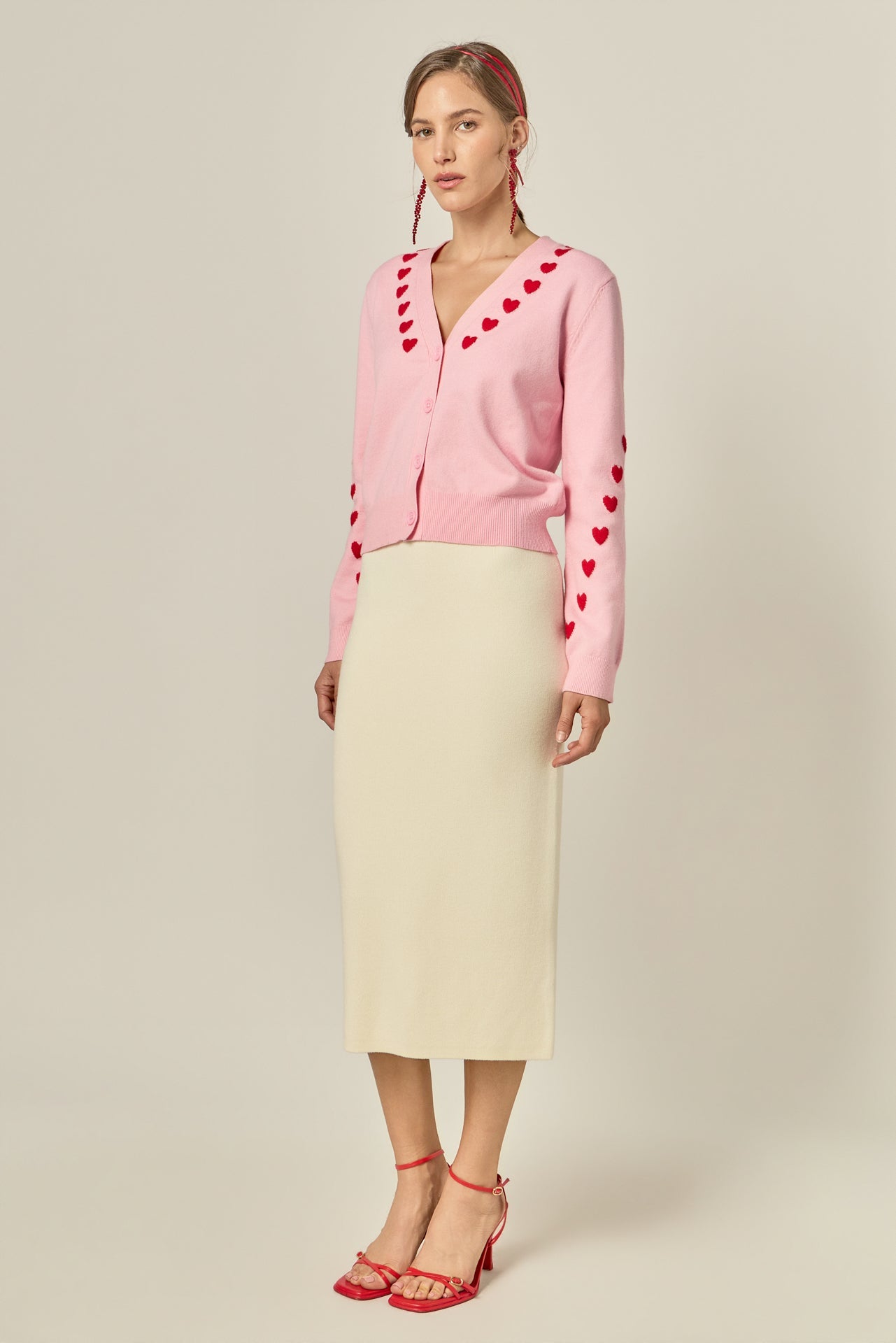 ENGLISH FACTORY - Heart Accent Knit Cardigan - SWEATERS & KNITS available at Objectrare