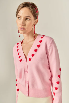 ENGLISH FACTORY - Heart Accent Knit Cardigan - SWEATERS & KNITS available at Objectrare