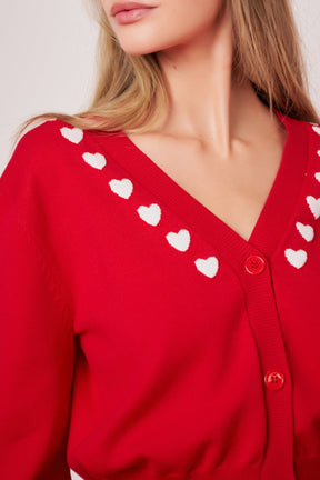 Heart Contrast Knit Cardigan