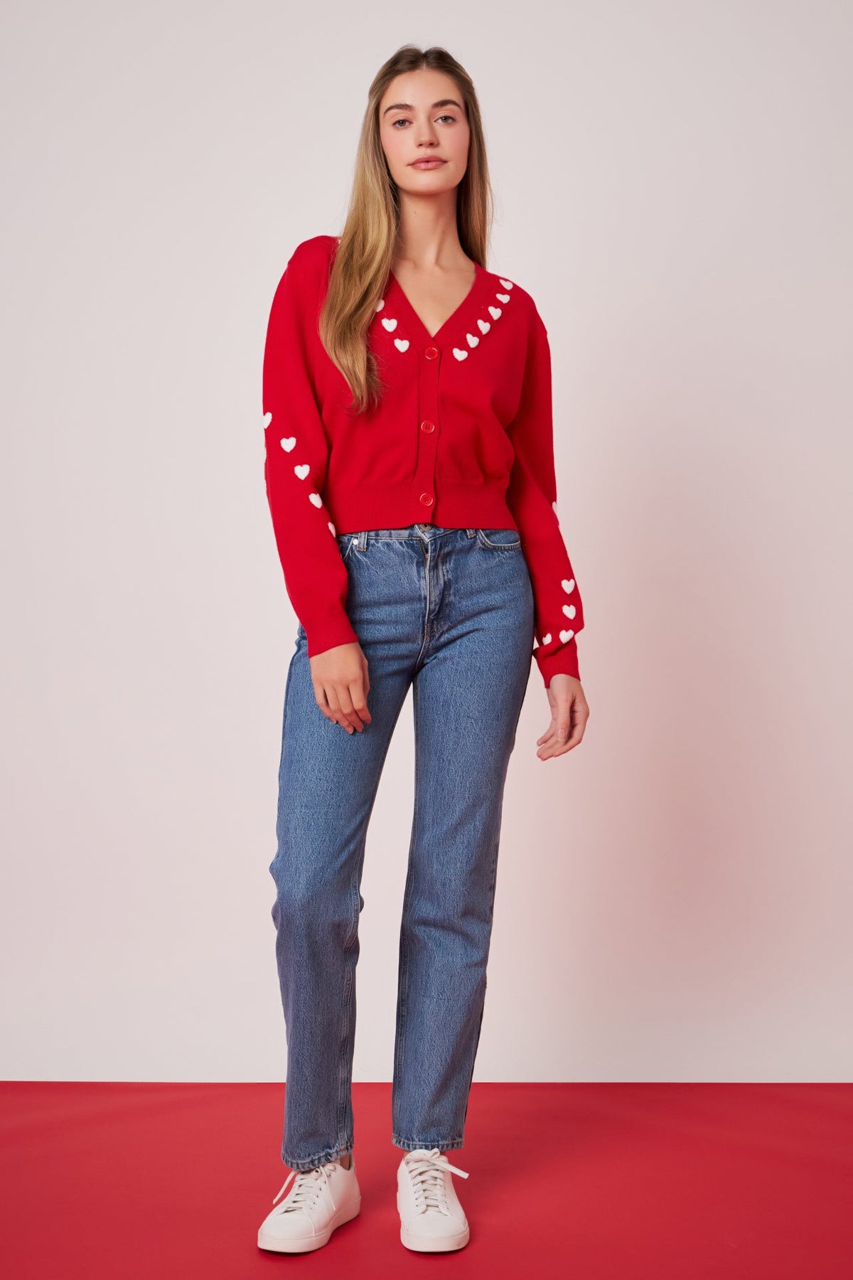 ENGLISH FACTORY - Heart Contrast Knit Cardigan - SWEATERS & KNITS available at Objectrare