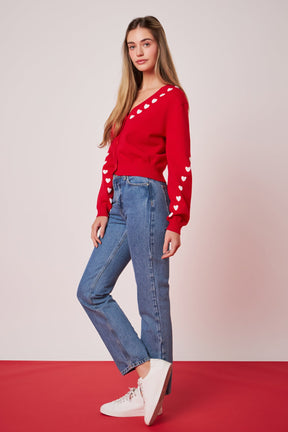 ENGLISH FACTORY - Heart Contrast Knit Cardigan - SWEATERS & KNITS available at Objectrare